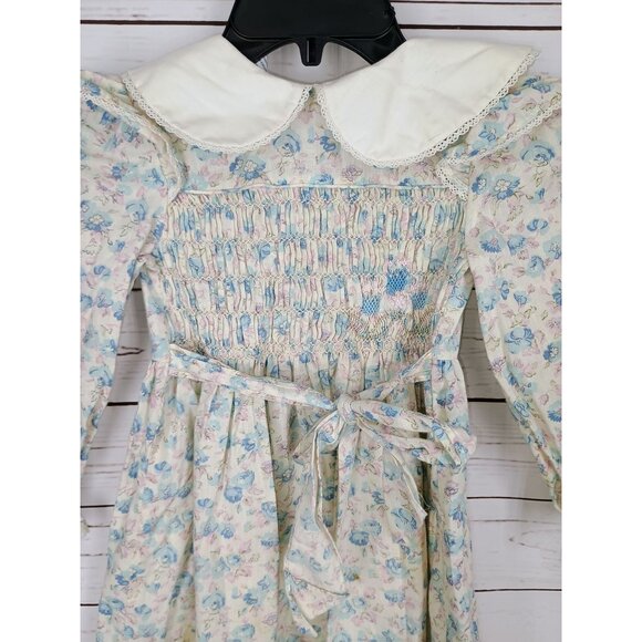 Polly Flinders Long Sleeve Floral Vintage Smocked Girls Size 5 Dress‎ - Picture 4 of 9